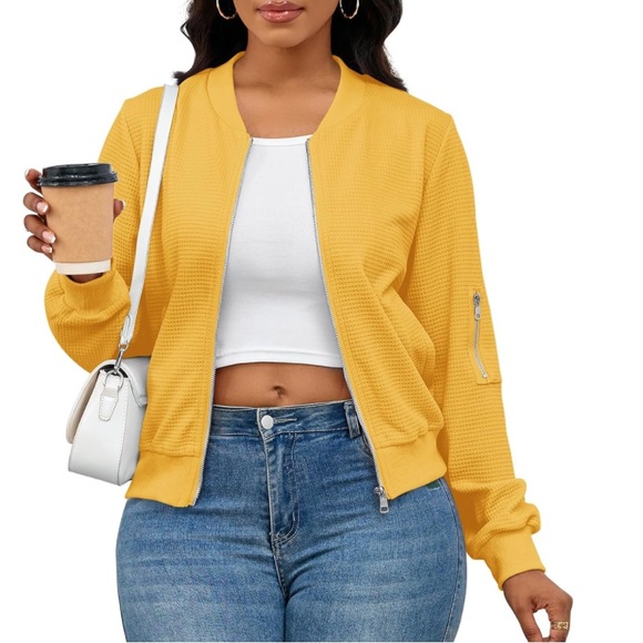 Jackets & Blazers - Yellow Women's long sleeve sweatshirt Bomber Jacket XL